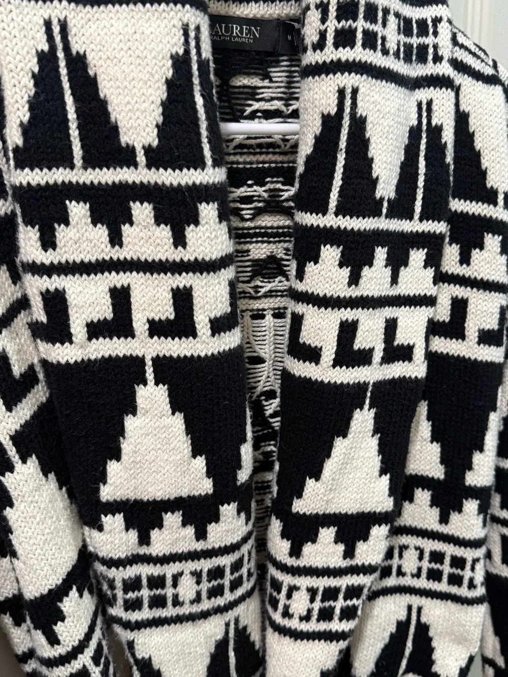 Ralph Lauren Black and White Geometric Shawl Cardigan - Picture 4 of 9